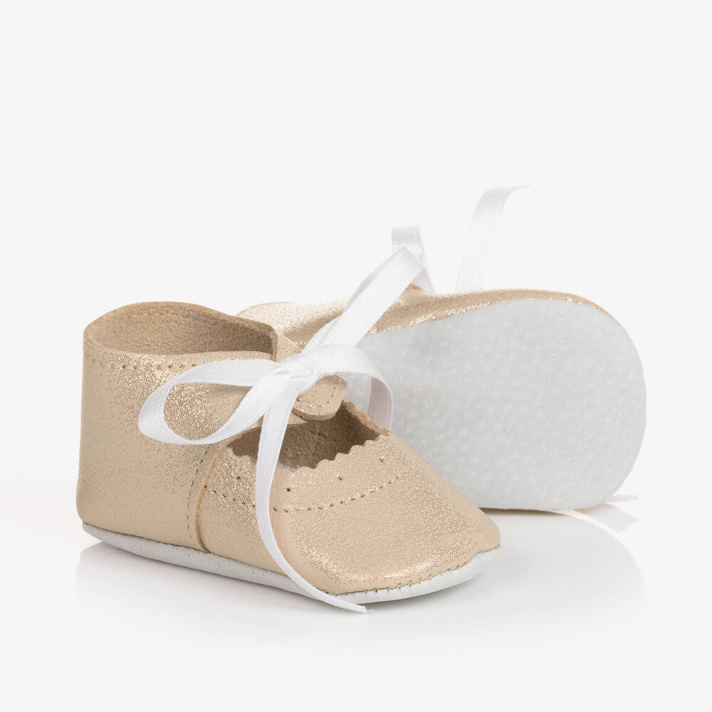 Tartine et Chocolat Baby Girls Gold Leather Pre Walker Shoes Childrensalon Outlet