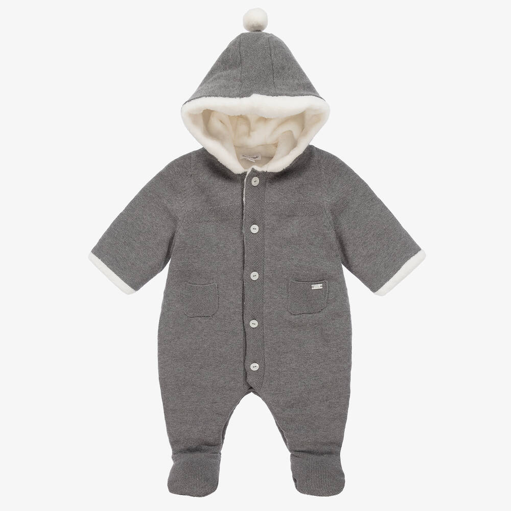 Tartine et Chocolat - Grauer Baby-Baumwollstrick-Overall | Childrensalon