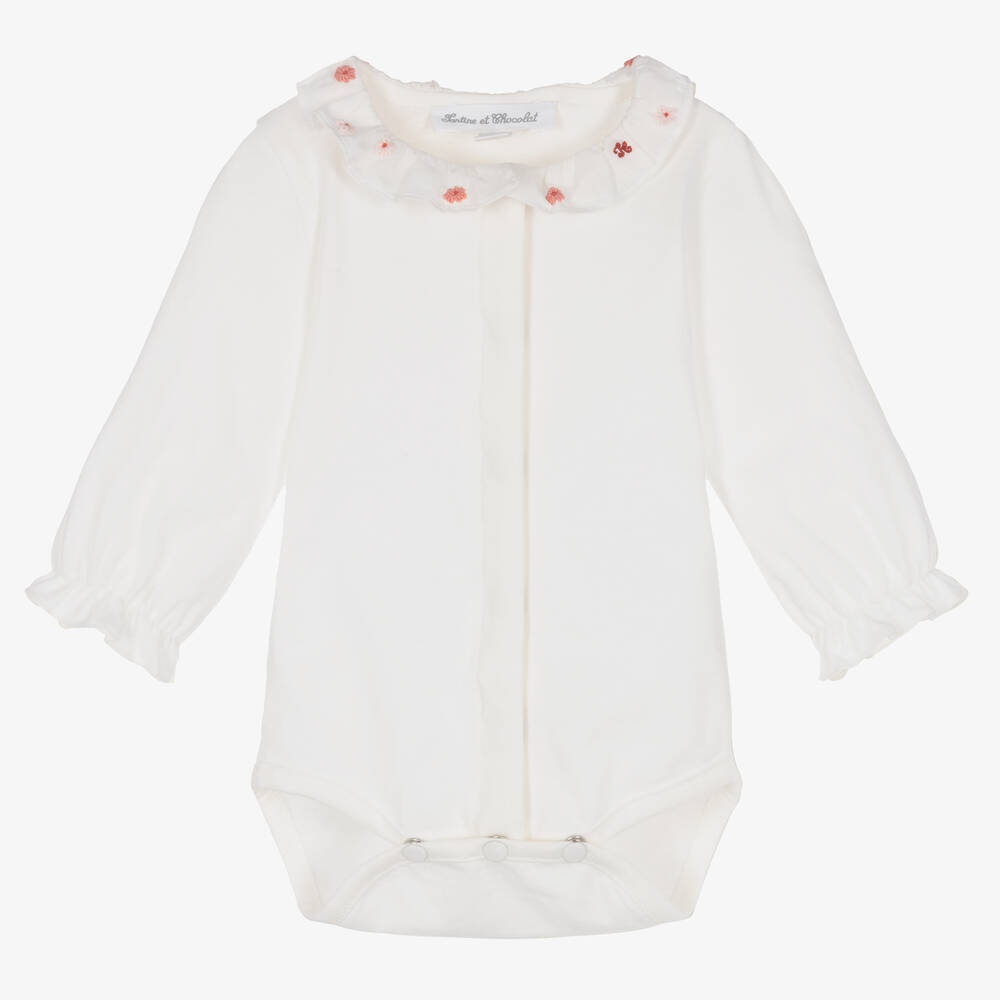 Tartine et Chocolat - Baby Girls Ivory Cotton Bodysuit | Childrensalon