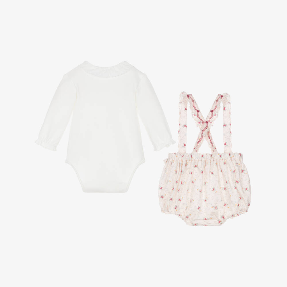 Tartine et Chocolat-Baby Girls Ivory & Pink Floral Shortie Set | Childrensalon Outlet