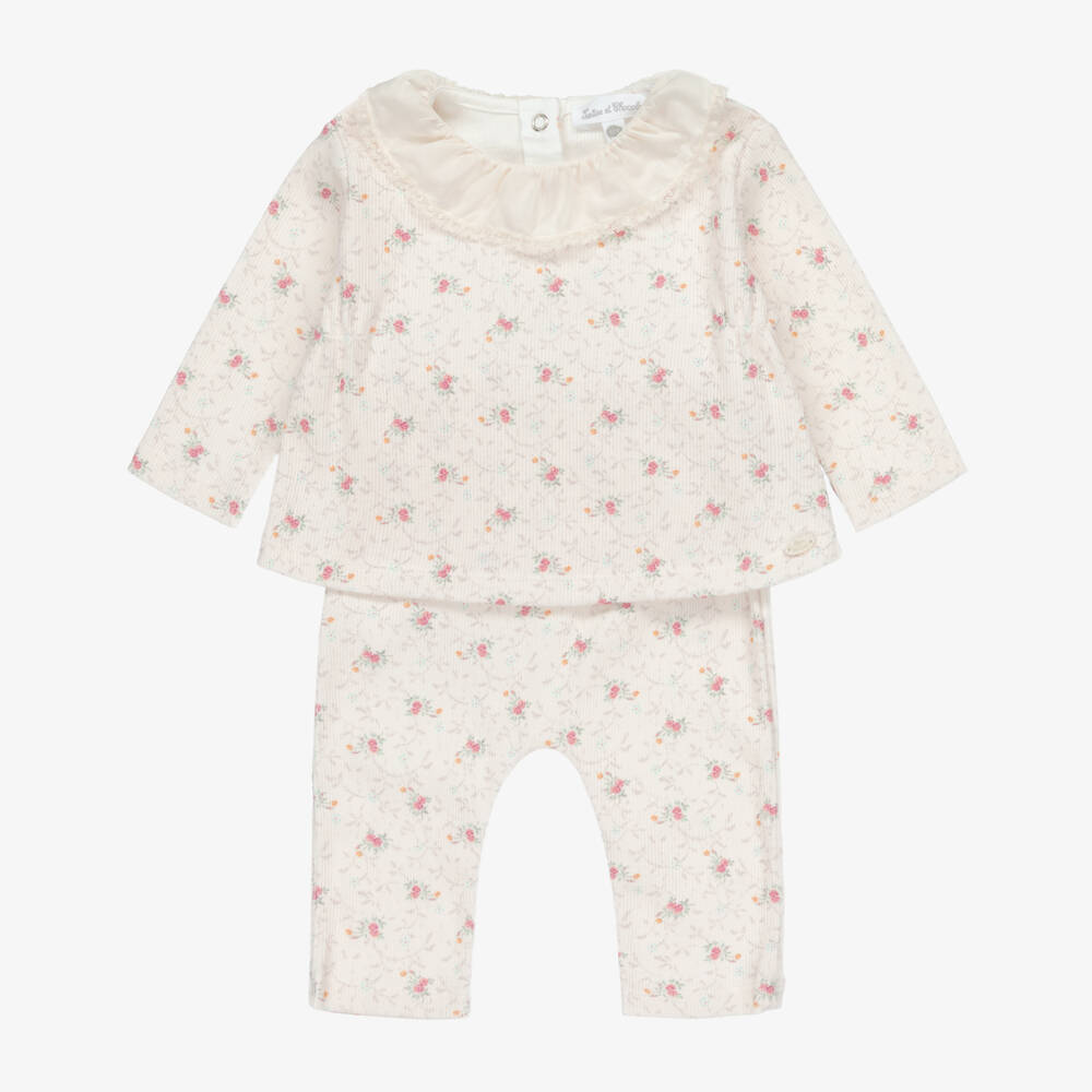 Tartine et Chocolat-Baby Girls Pale Pink Cotton Jersey Floral Print Leggings Set | Childrensalon Outlet