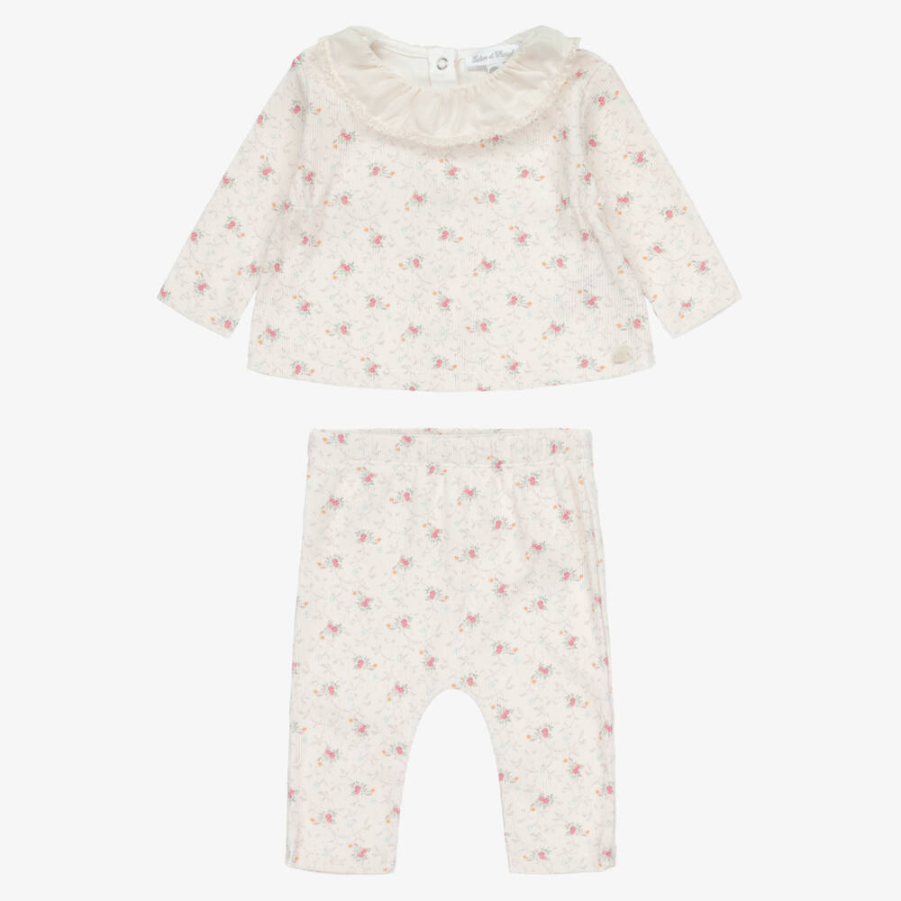 Tartine et Chocolat-Baby Girls Pale Pink Cotton Jersey Floral Print Leggings Set | Childrensalon Outlet