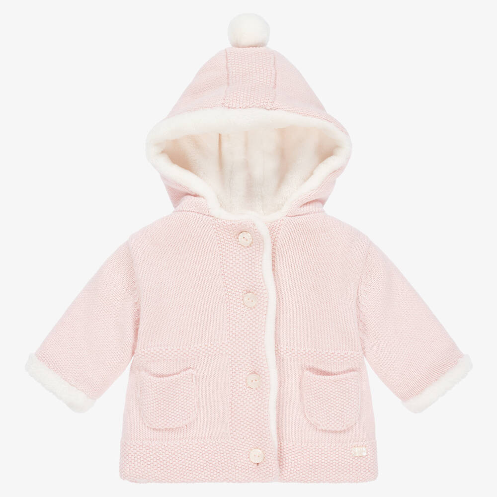 TARTINE ET CHOCOLAT Baby Girls Pink Cotton Knit Pram Coat