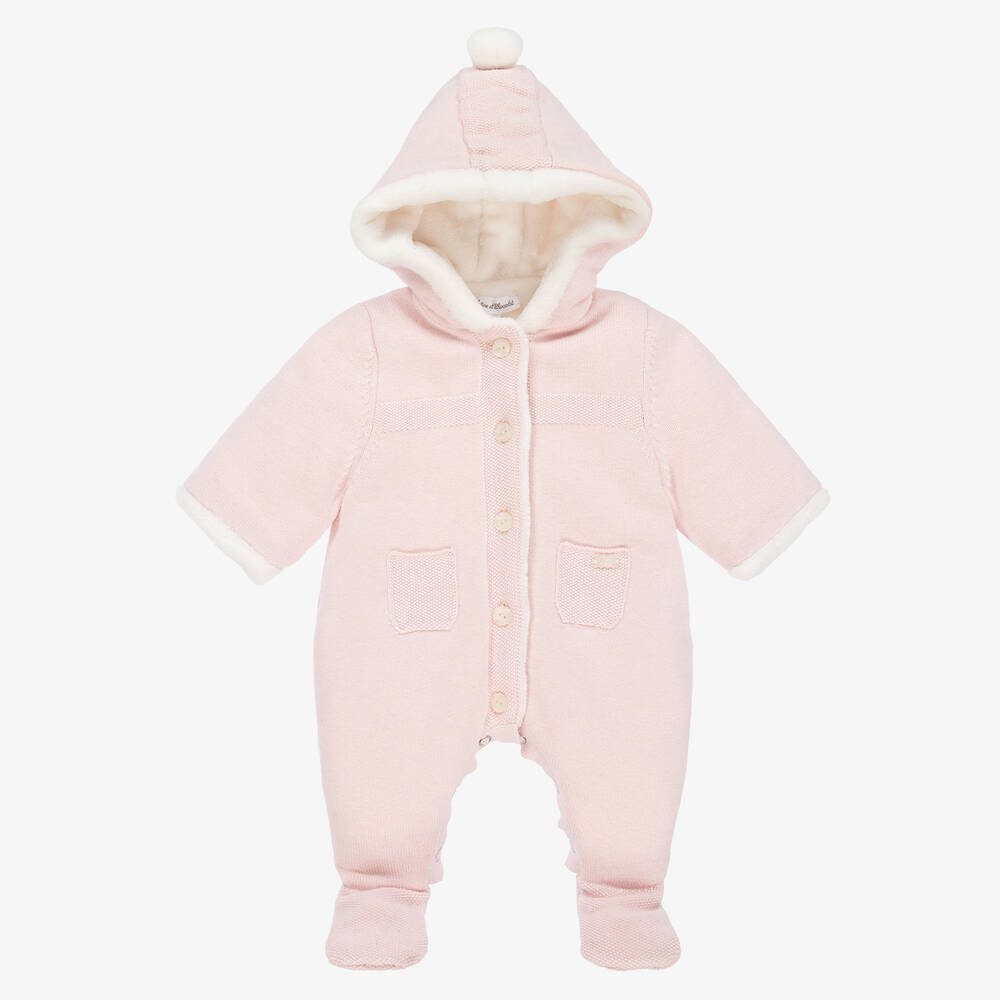 Tartine et Chocolat-Baby Girls Pink Cotton Knit Pramsuit | Childrensalon Outlet