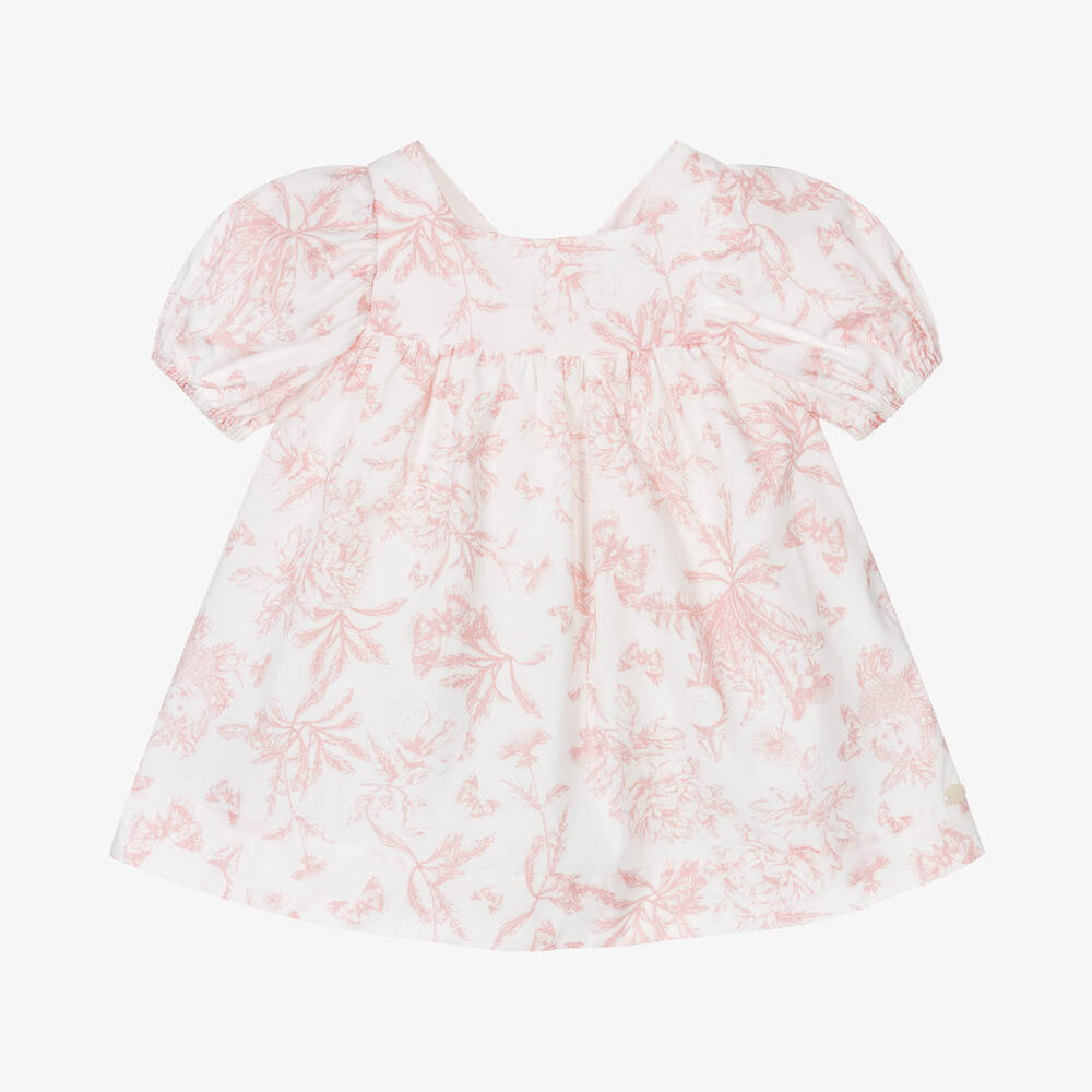 Tartine et Chocolat-Baby Girls Pink Toile Du Jouy Cotton Dress | Childrensalon Outlet