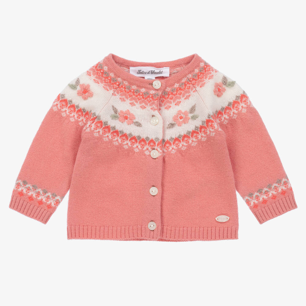 Tartine et Chocolat - Baby Girls Pink Wool & Cashmere Knit Cardigan | Childrensalon