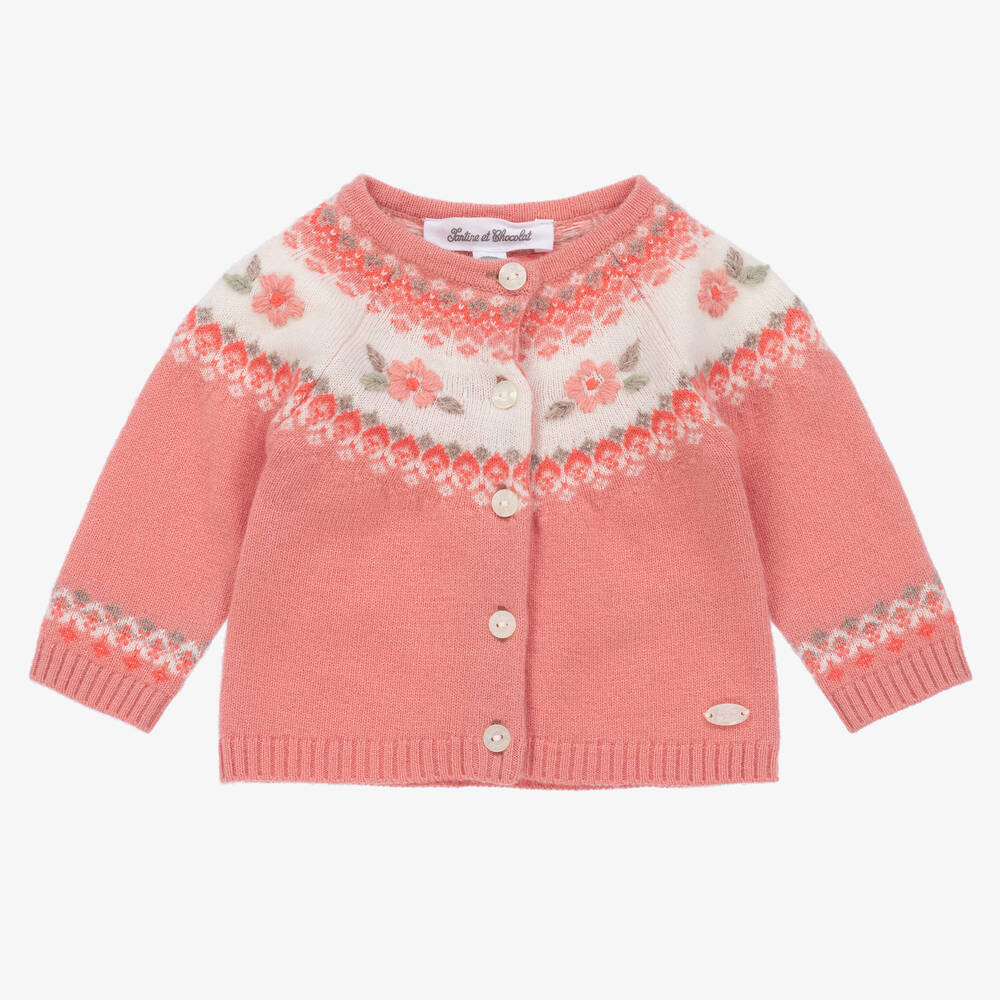 Tartine et Chocolat - Cardigan rose en laine Bébé fille | Childrensalon