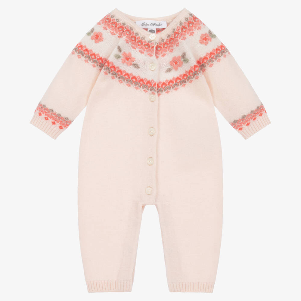 Tartine et Chocolat - Baby Girls Pink Wool & Cashmere Knit Romper | Childrensalon