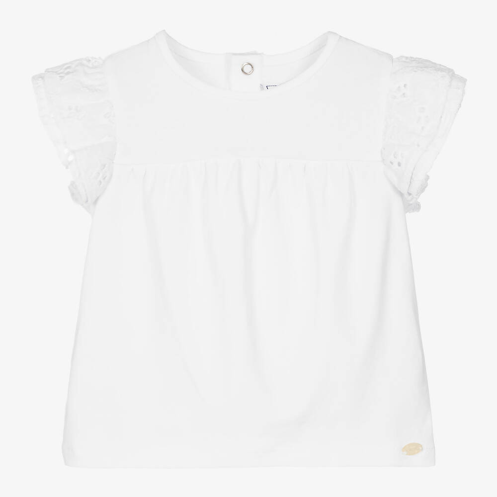 Tartine et Chocolat-Baby Girls White Cotton Frill Blouse | Childrensalon Outlet