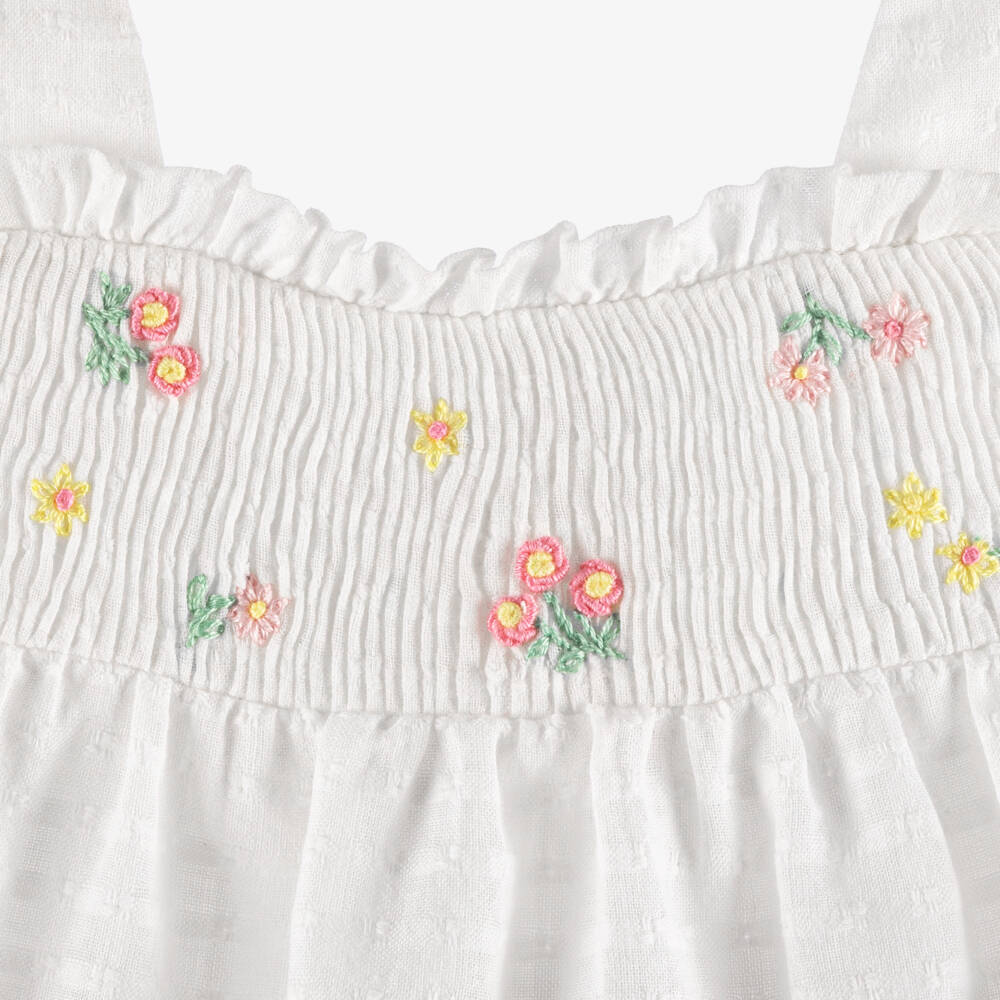 Tartine et Chocolat-Baby Girls White Cotton Smocked Shorts Set | Childrensalon Outlet