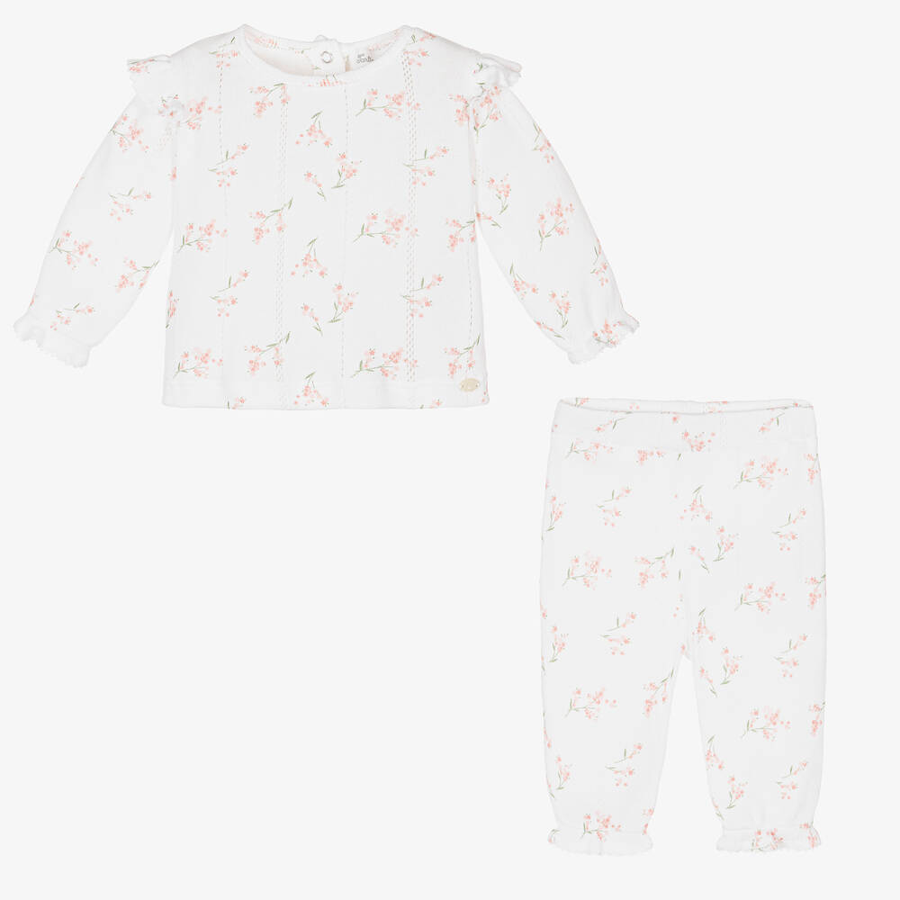 Tartine et Chocolat-Белый топ и штанишки из хлопка для малышек | Childrensalon Outlet