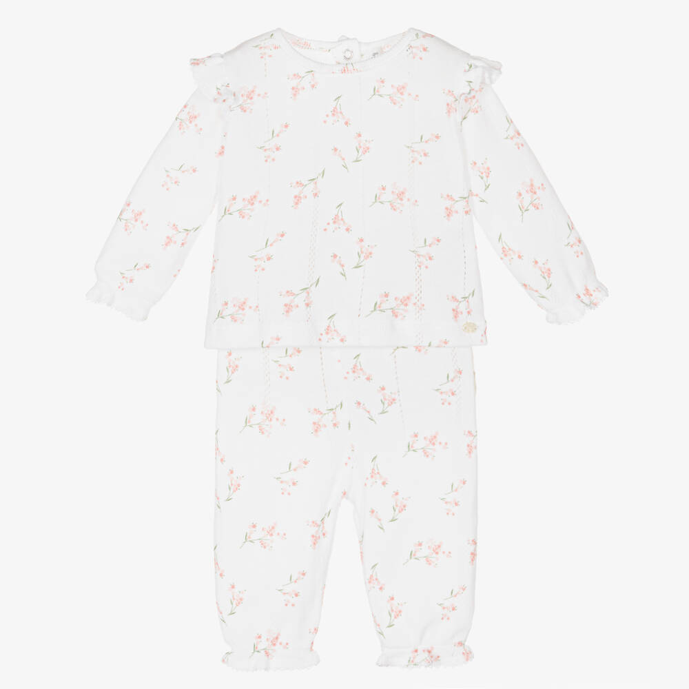 Tartine et Chocolat-Baby Girls White Cotton Trouser Set | Childrensalon Outlet