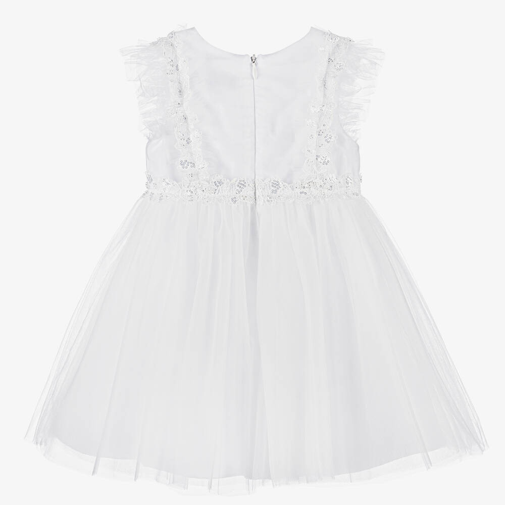Tartine et Chocolat-Белое платье из тюля с кружевом для малышек | Childrensalon Outlet