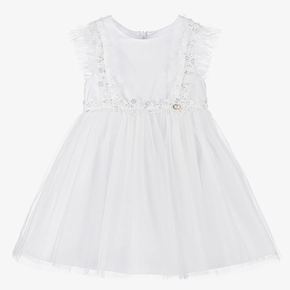 Tartine et Chocolat-Baby Girls White Tulle & Lace Dress | Childrensalon Outlet