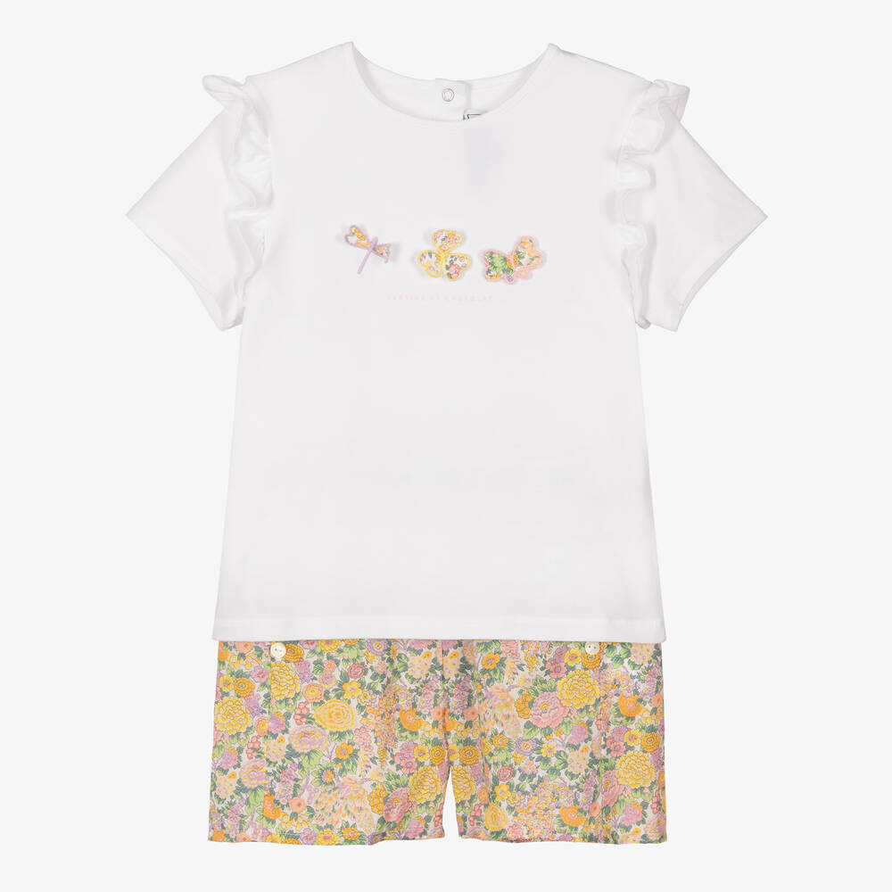 Tartine et Chocolat - Baby Girls Yellow Floral Cotton Short Set | Childrensalon