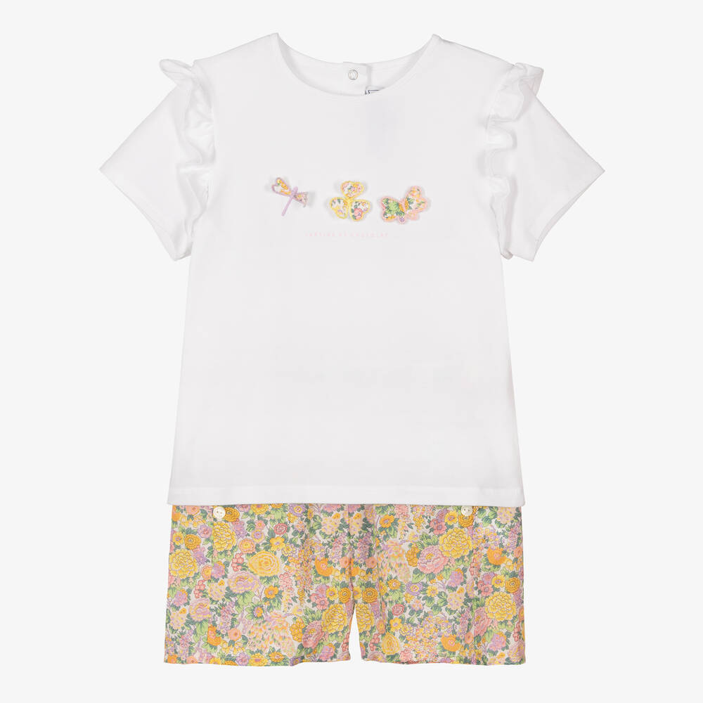 Tartine et Chocolat - Gelbes Baby-Blumen-Top & Shorts Set | Childrensalon