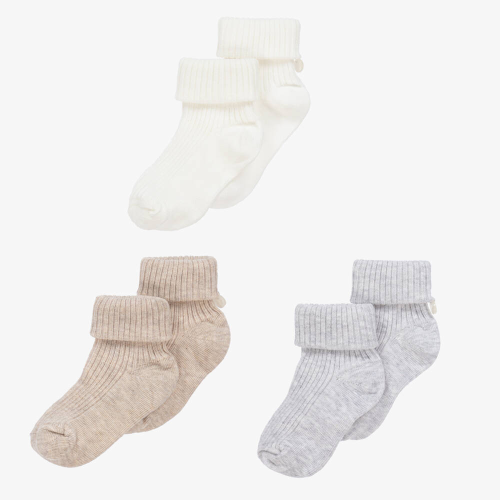 Tartine et Chocolat-Beige Cotton Baby Socks (3 Pack) | Childrensalon Outlet