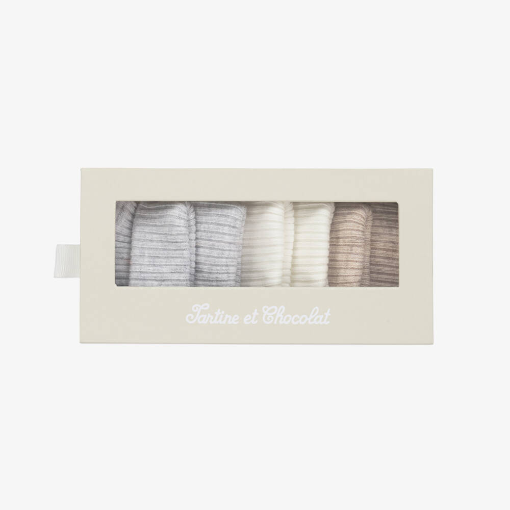 Tartine et Chocolat-Beige Cotton Baby Socks (3 Pack) | Childrensalon Outlet