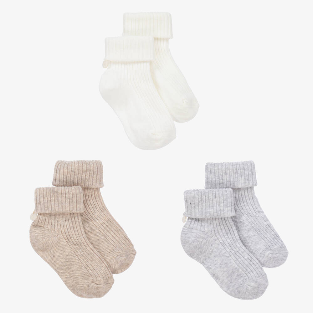 Tartine et Chocolat-Beige Cotton Baby Socks (3 Pack) | Childrensalon Outlet