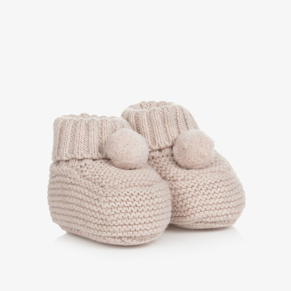Tartine et Chocolat - Beige Cotton & Wool Knitted Baby Booties | Childrensalon