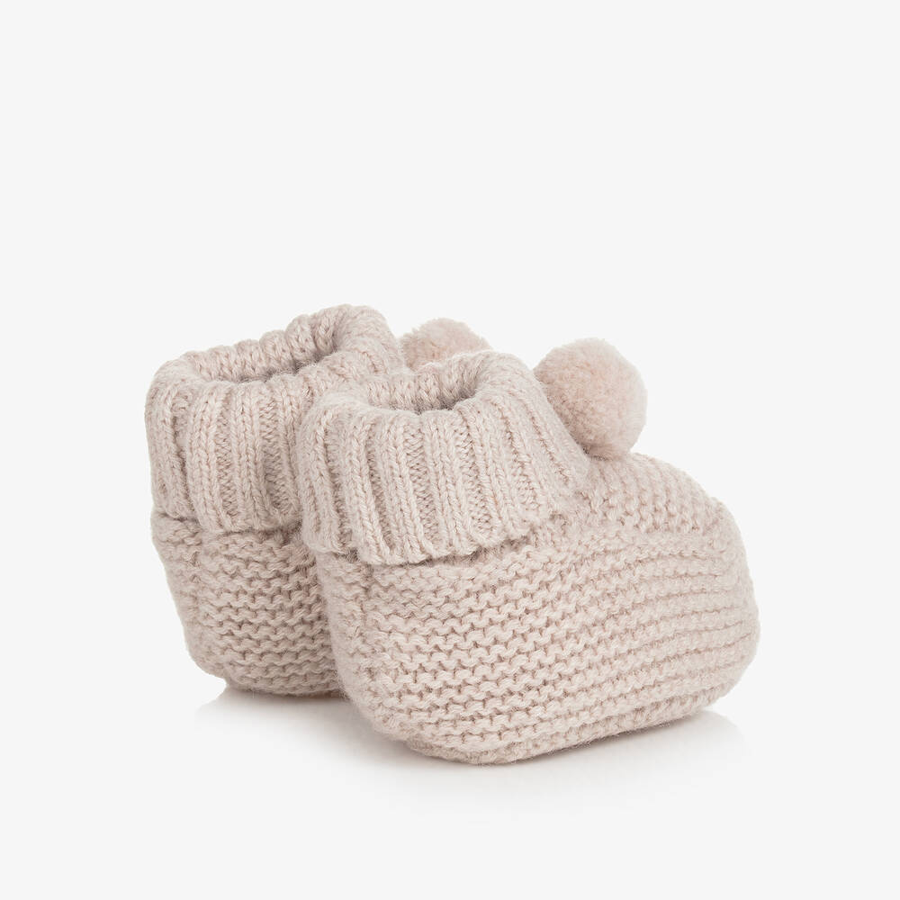 Tartine et Chocolat-Beige Cotton & Wool Knitted Baby Booties | Childrensalon Outlet