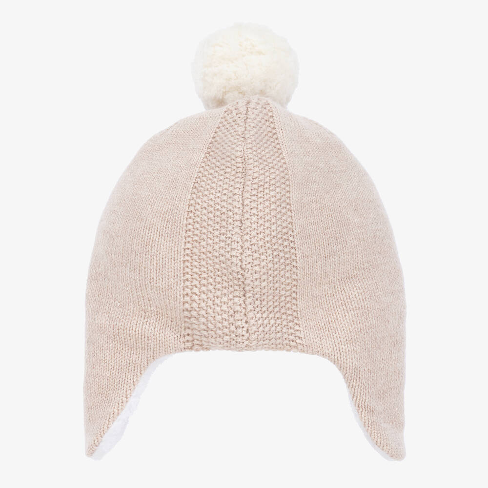Tartine et Chocolat-قبعة بوم-بوم مزيج قطن وصوف محبوك لون بيج | Childrensalon Outlet