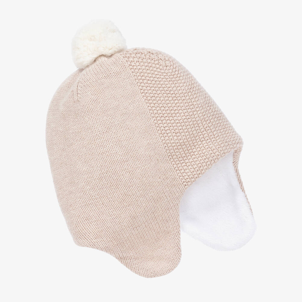 Tartine et Chocolat-قبعة بوم-بوم مزيج قطن وصوف محبوك لون بيج | Childrensalon Outlet
