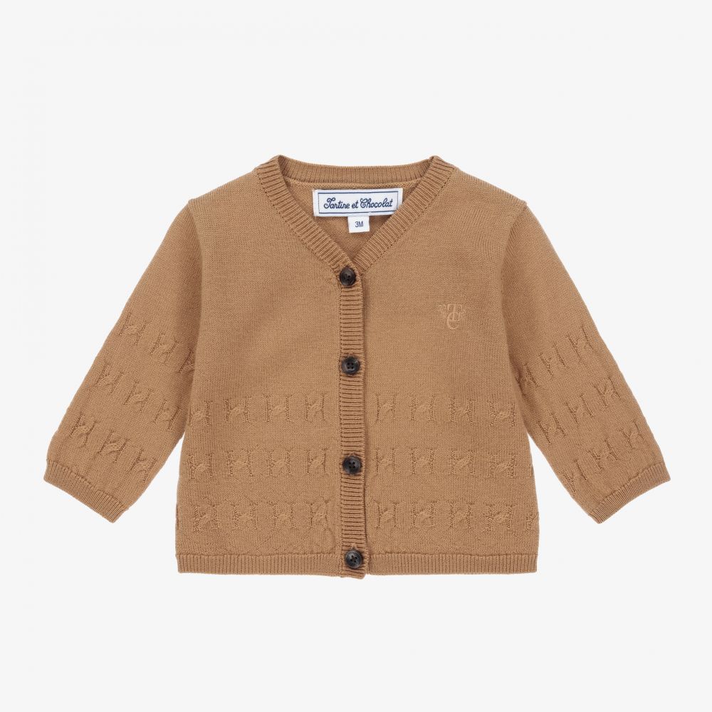 Tartine et Chocolat - Beige Knitted Wool Cardigan | Childrensalon