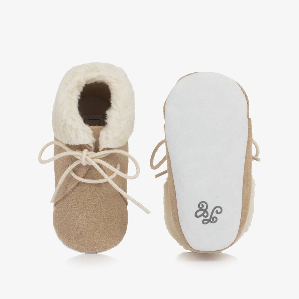 Tartine et Chocolat-Beige Nubuck Leather Pre-Walker Shoes | Childrensalon Outlet