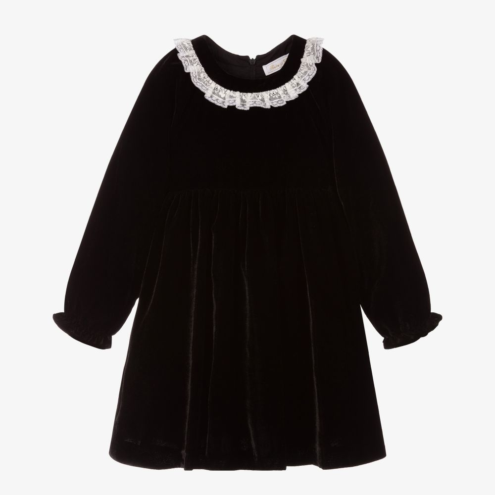 Tartine et Chocolat - Черное бархатное платье с кружевом  | Childrensalon