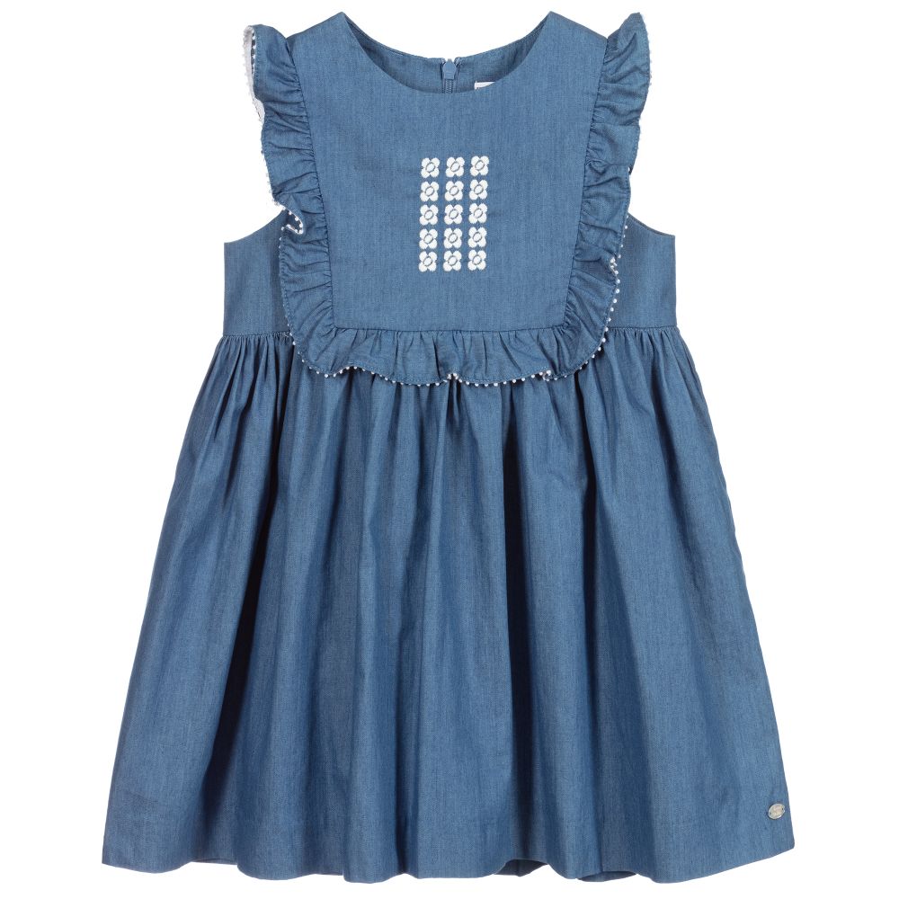 Tartine et Chocolat - Blue Cotton Chambray Dress | Childrensalon