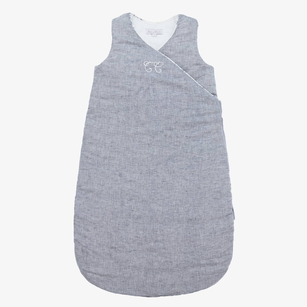 Tartine et Chocolat-Blue Cotton & Linen Sleeping Bag (88cm) | Childrensalon Outlet