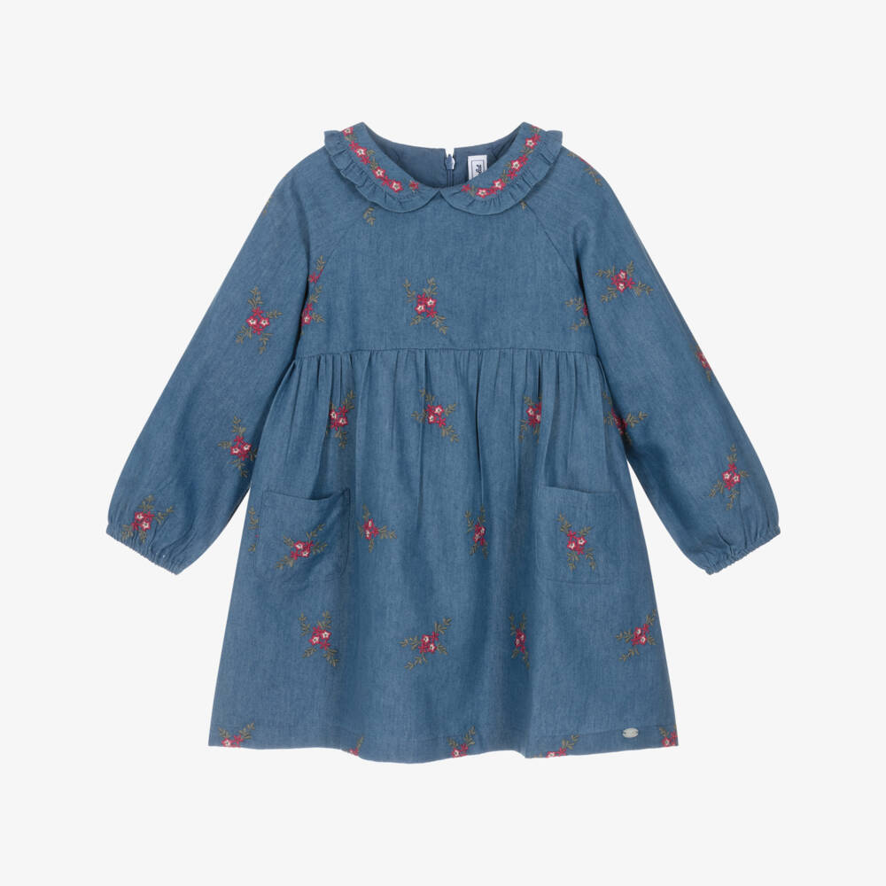 Tartine et Chocolat-Blue Denim Embroidered Dress | Childrensalon Outlet