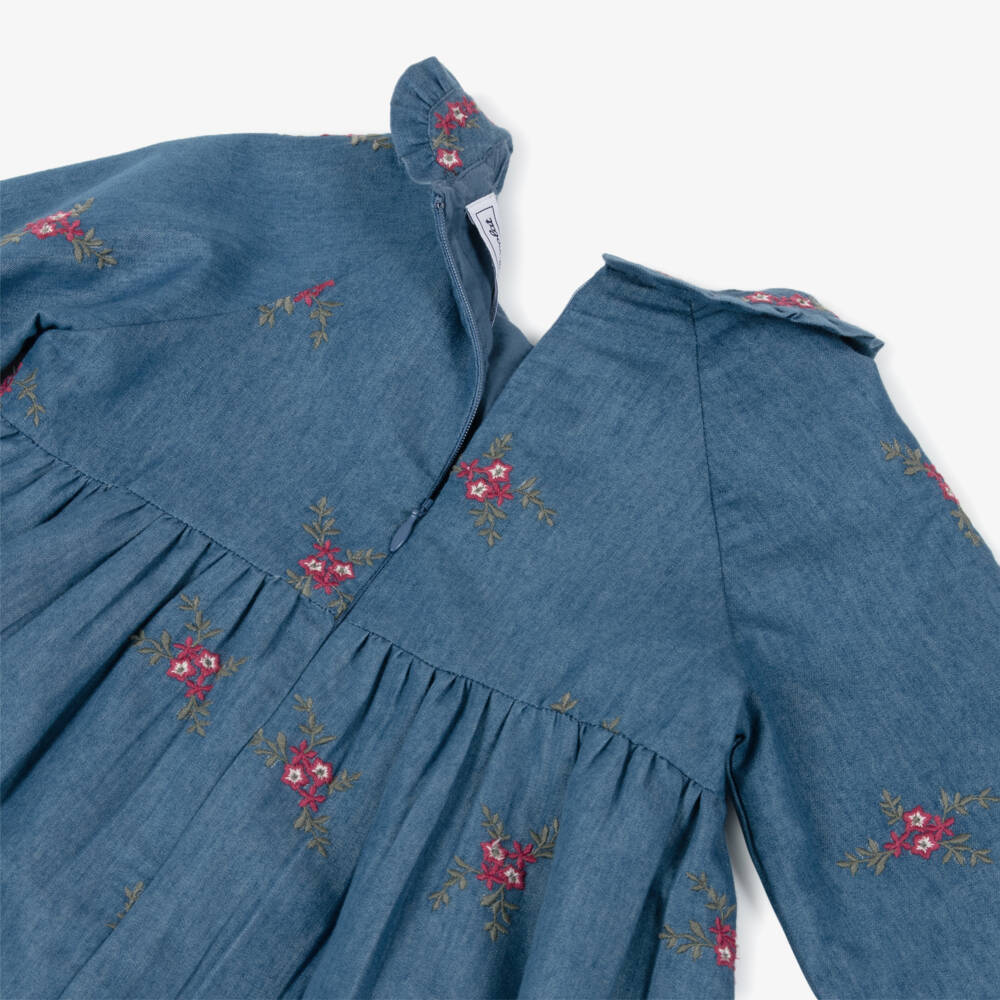 Tartine et Chocolat-Blue Denim Embroidered Dress | Childrensalon Outlet