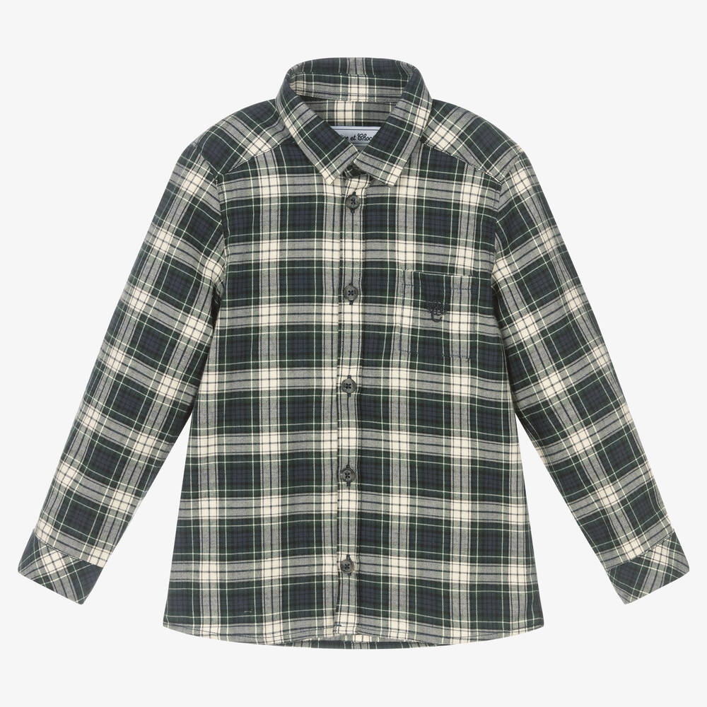 Tartine et Chocolat - Blue & Green Check Cotton Shirt | Childrensalon