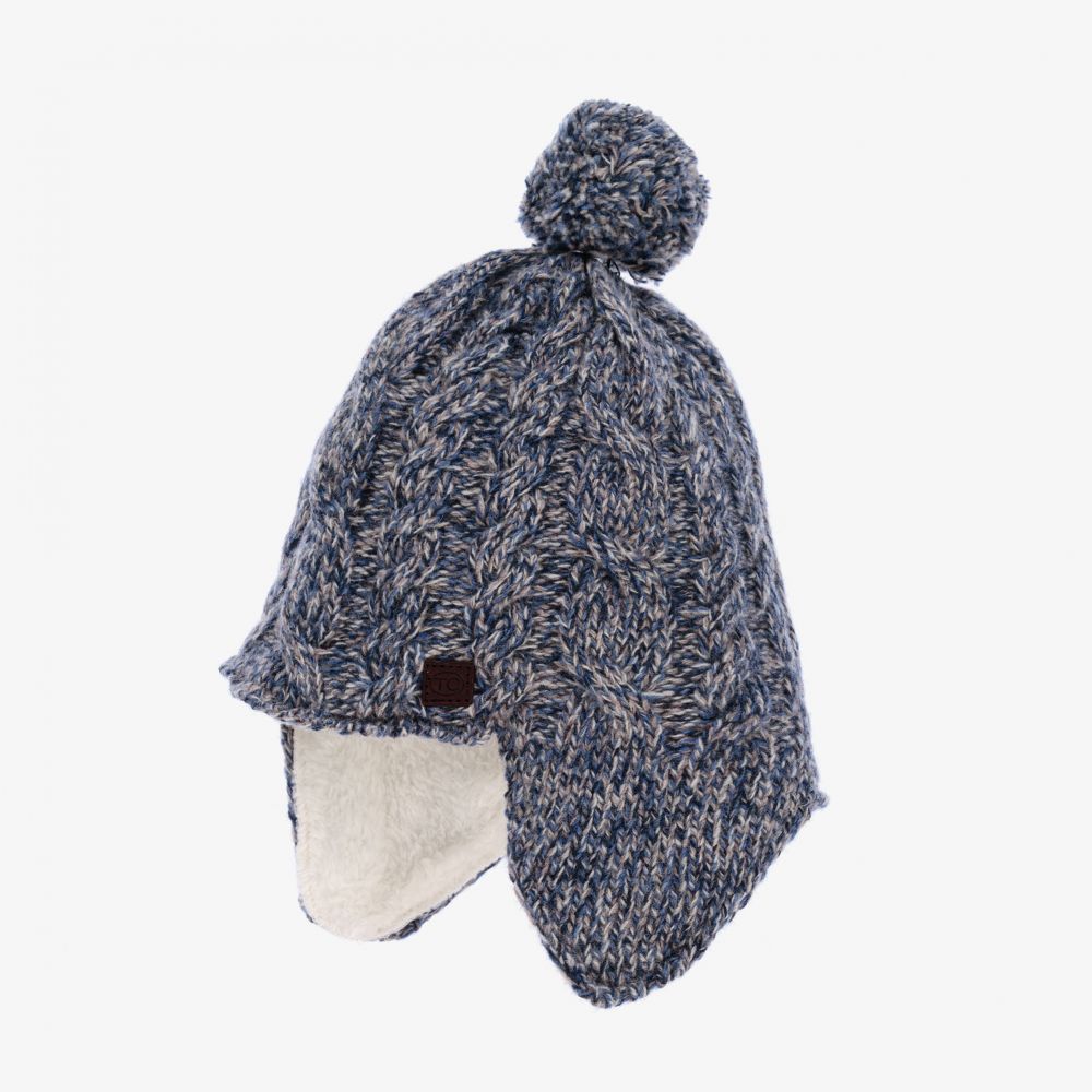 Tartine et Chocolat-Blue & Grey Wool Knitted Hat | Childrensalon Outlet