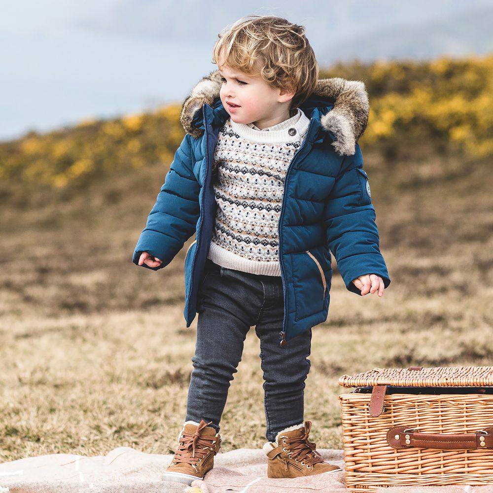 Tartine et Chocolat Blue Hooded Puffer Jacket Childrensalon Outlet