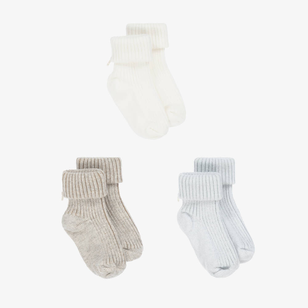 Tartine et Chocolat-Blue, Ivory & Beige Cotton Baby Socks (3 Pack) | Childrensalon Outlet