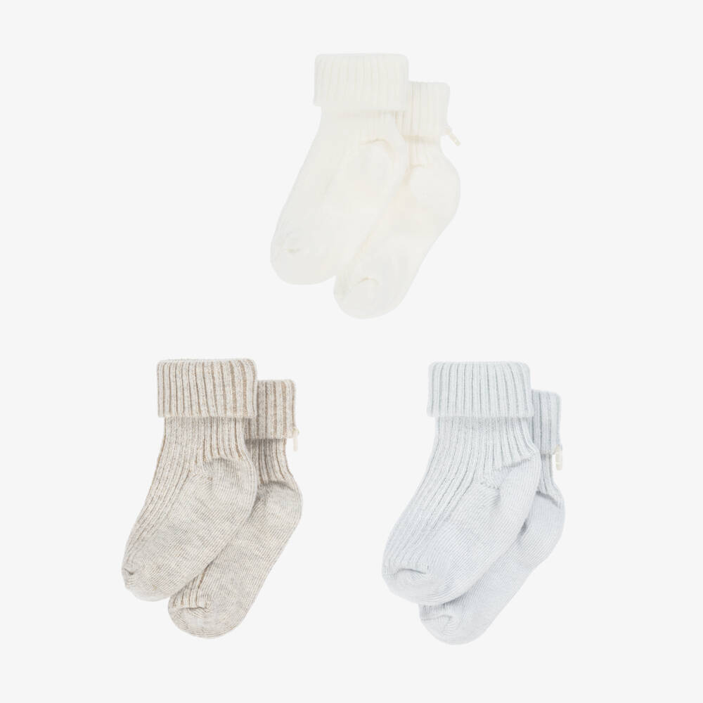 Tartine et Chocolat-Blue, Ivory & Beige Cotton Baby Socks (3 Pack) | Childrensalon Outlet