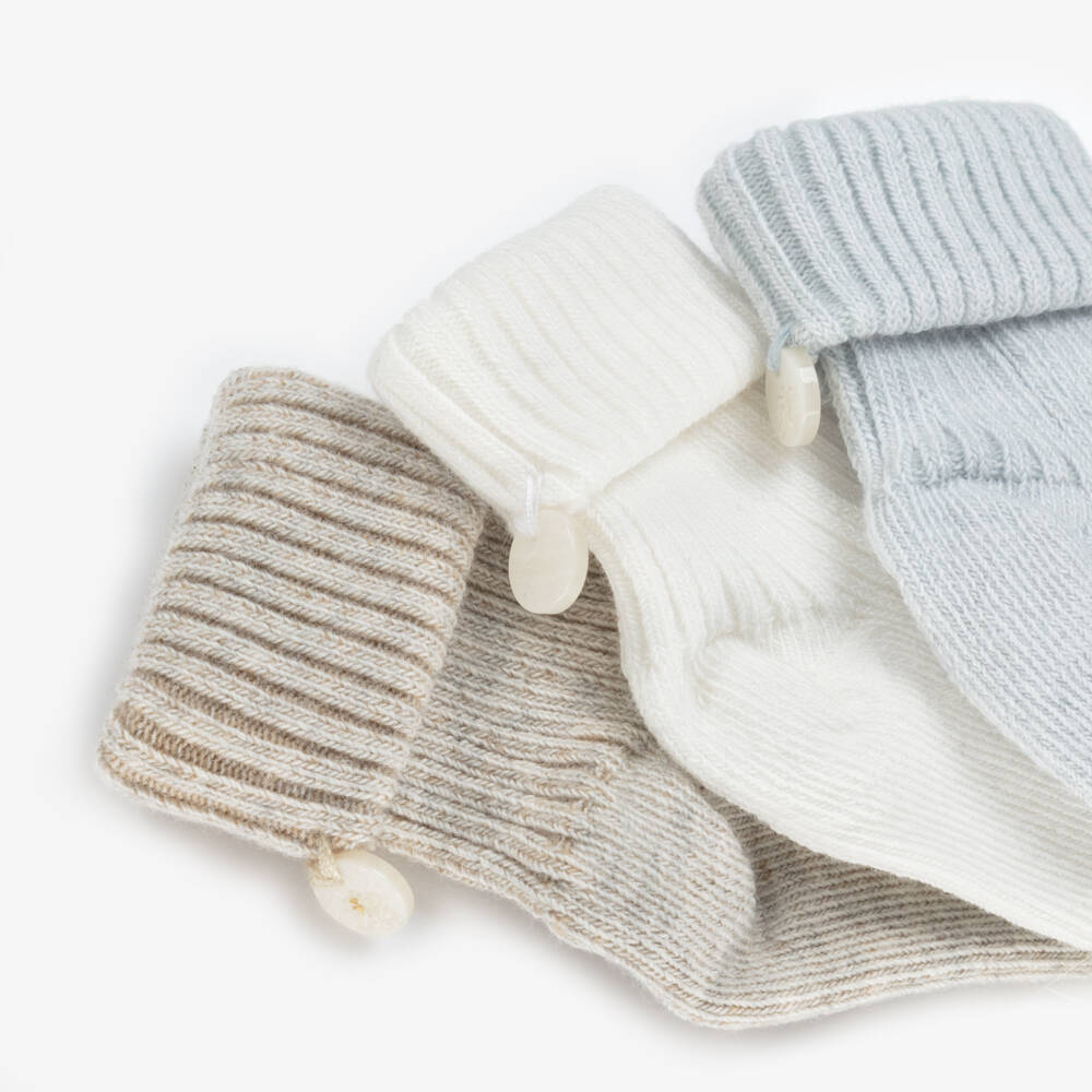 Tartine et Chocolat-Blue, Ivory & Beige Cotton Baby Socks (3 Pack) | Childrensalon Outlet