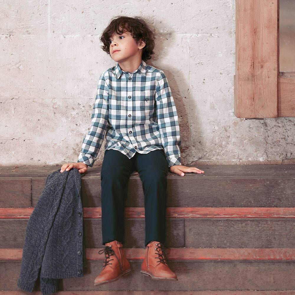 Tartine et Chocolat-Blue & Ivory Check Cotton Shirt | Childrensalon Outlet