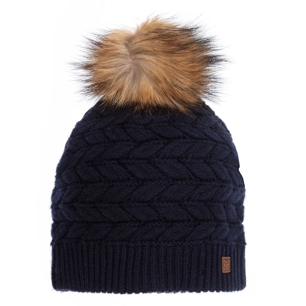 Tartine et Chocolat - Blue Knitted Fur Pom-Pom Hat | Childrensalon