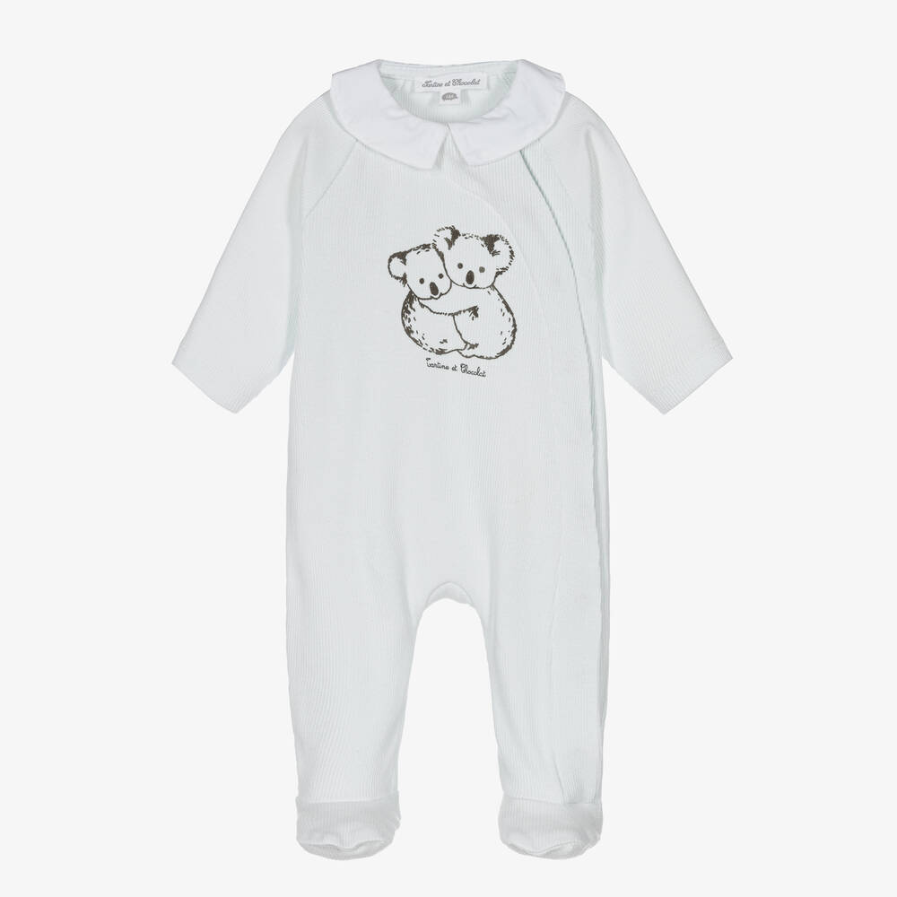 Tartine et Chocolat - Blue Ribbed Cotton Koala Babygrow | Childrensalon