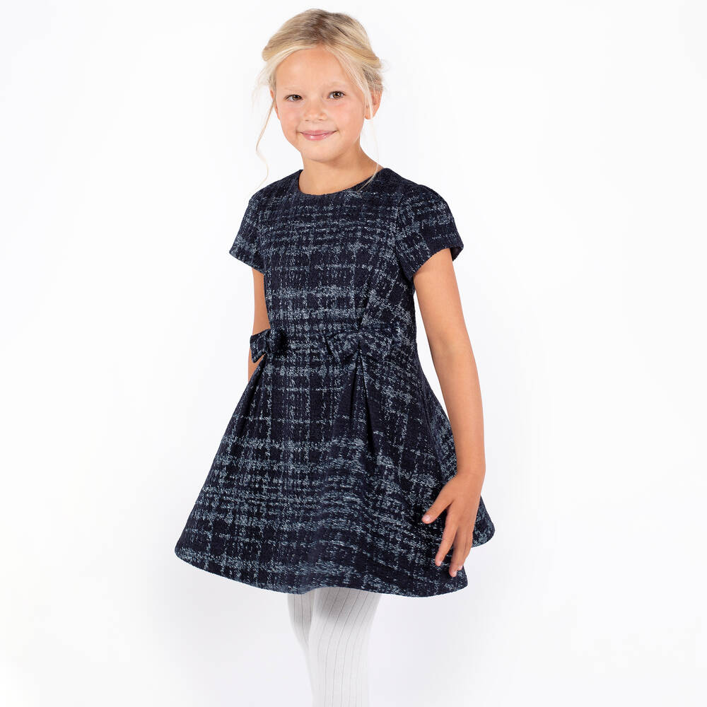 Tartine et Chocolat-فستان بوكليه جاكارد تارتان لون كحلي | Childrensalon Outlet