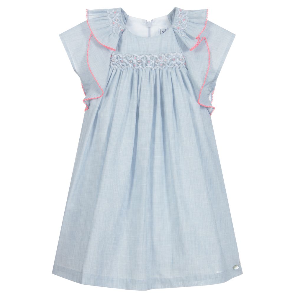 Tartine et Chocolat - Blue Smocked Cotton Dress | Childrensalon