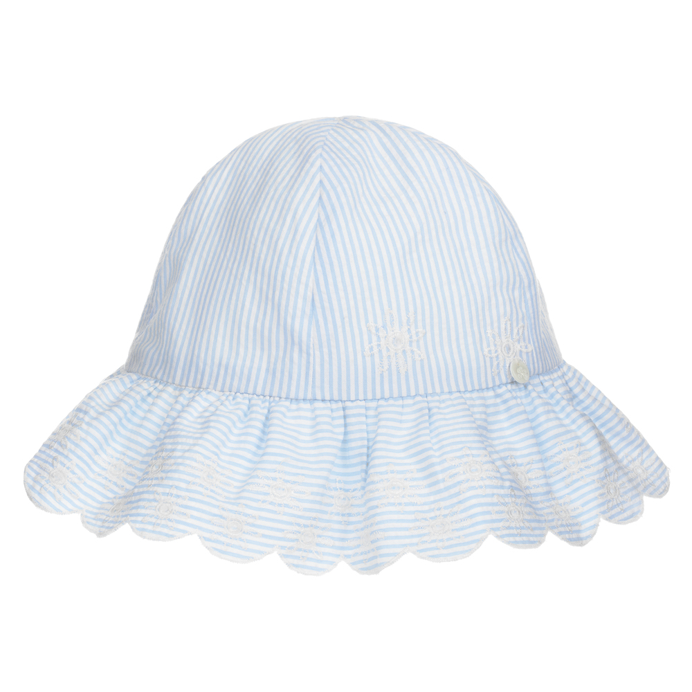 Tartine et Chocolat - قبعة للشمس قطن لون أبيض وأزرق للبنات | Childrensalon