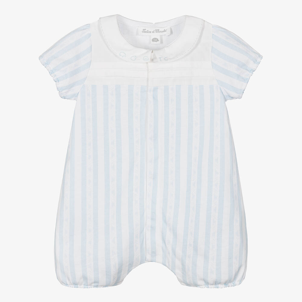 Tartine et Chocolat-Blue & White Striped Cotton Baby Shortie | Childrensalon Outlet