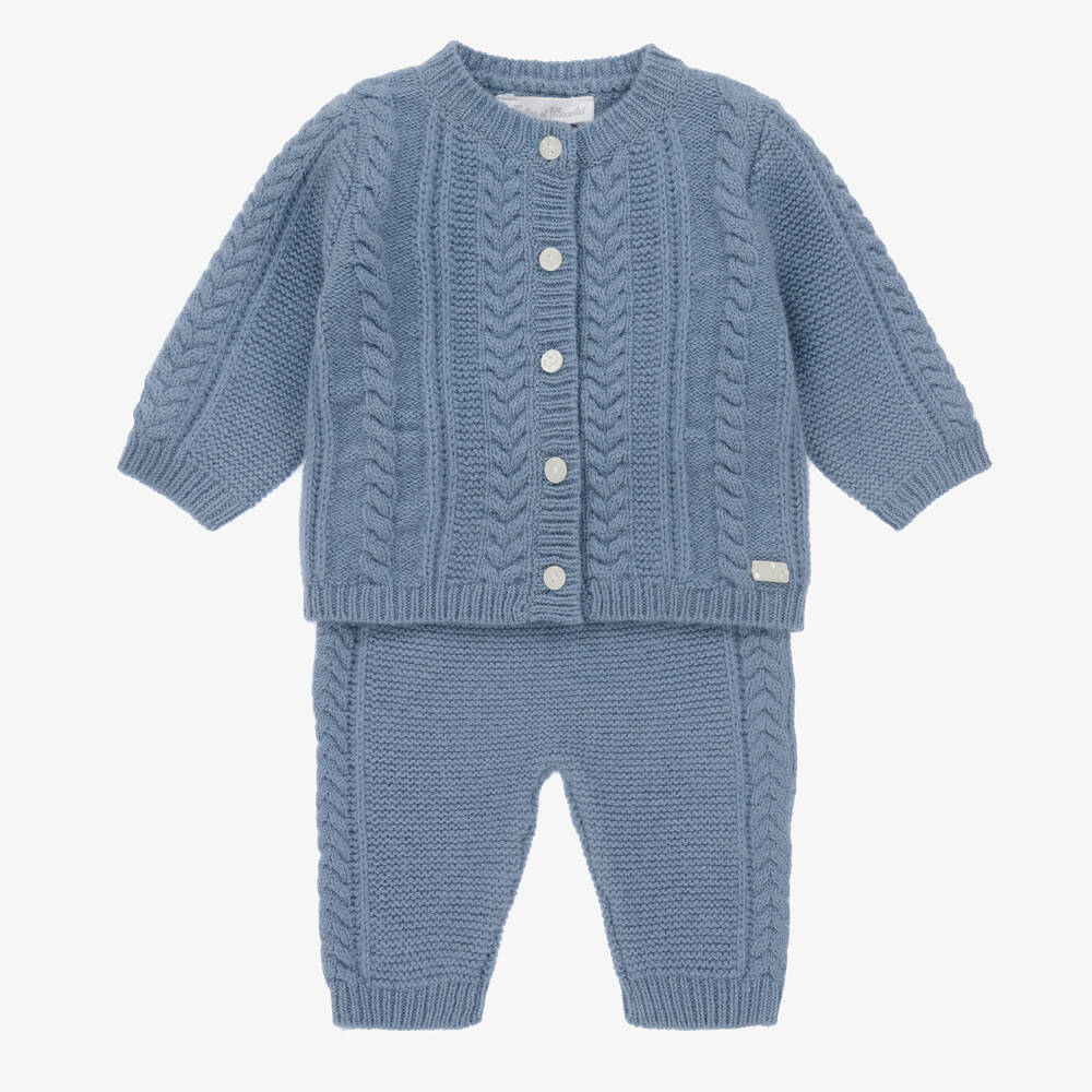 Tartine et Chocolat - Blue Wool Knit Baby Trouser Set | Childrensalon