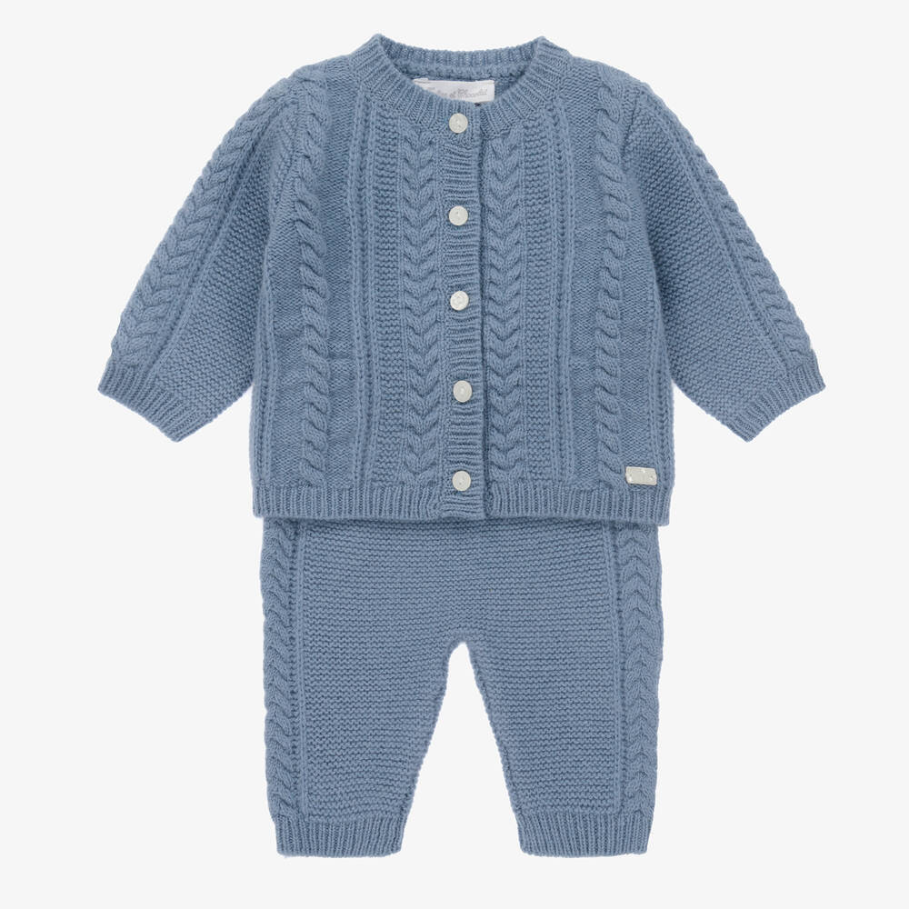 Tartine et Chocolat - Blaues Baby-Wollstrickhosen-Set | Childrensalon