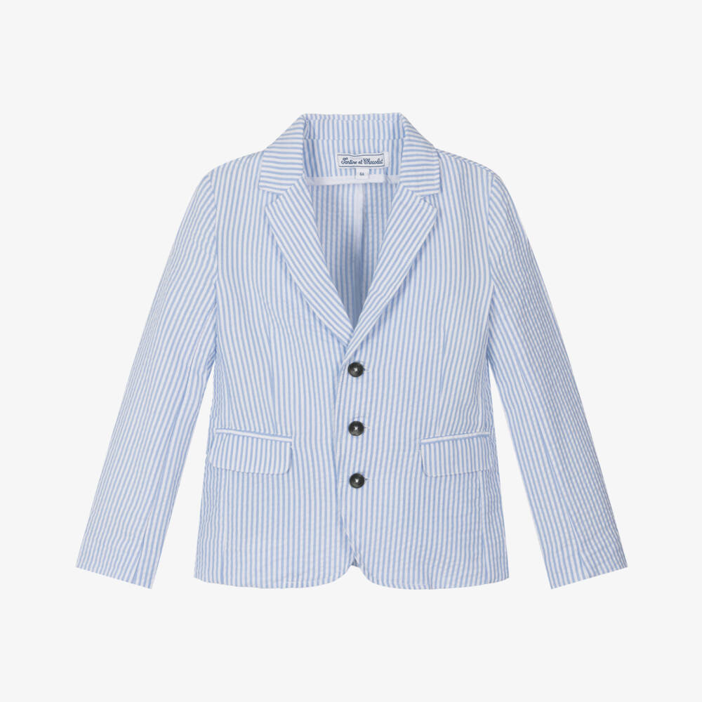 Tartine et Chocolat-Boys Azure Striped Seersucker Jacket | Childrensalon Outlet